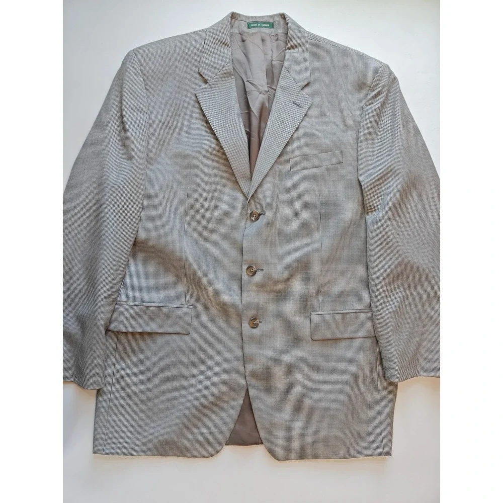 Lauren Ralph Lauren Mens Sport Coat 45L White Black Houndstooth Wool Blazer C801